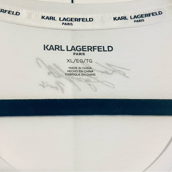 Vintage designer Karl Lagerfeld t shirt ladies Sz. XL white Eiffel Tower beads - Picture 6 of 8